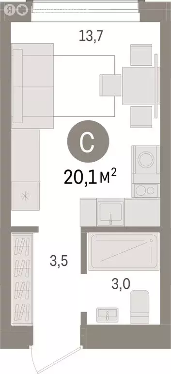 Квартира-студия: Новосибирск, улица Аэропорт (20.14 м) - Фото 1