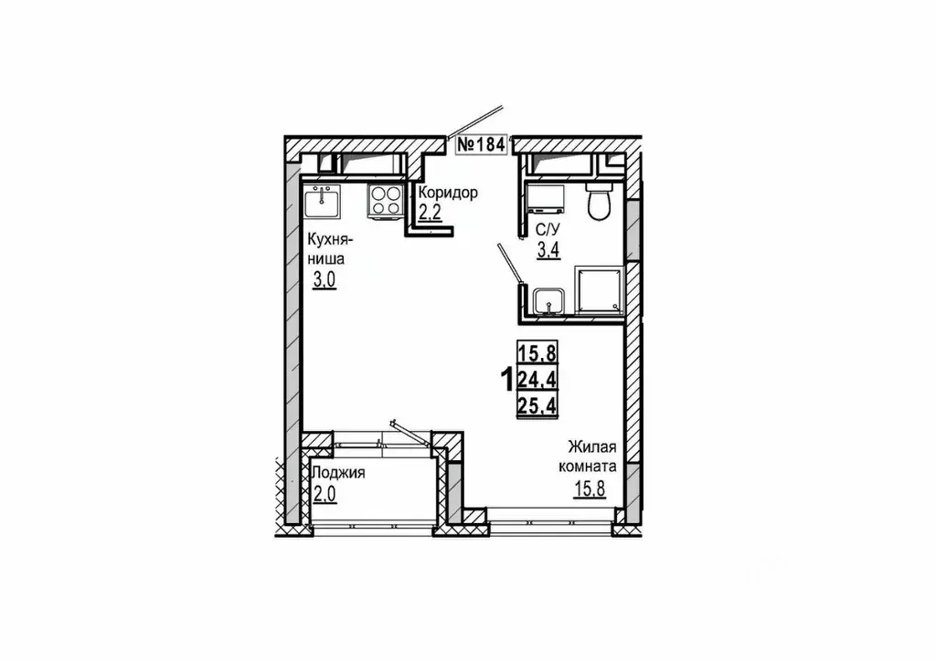 Студия Нижегородская область, Дзержинск 56-й кв-л,  (25.4 м) - Фото 1