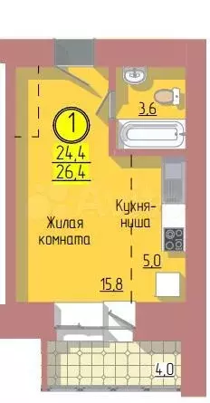 Квартира-студия, 27м, 8/12эт. - Фото 0