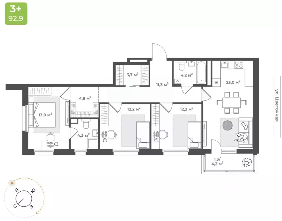 3-к кв. Тверская область, Тверь Соминка мкр,  (90.0 м) - Фото 0