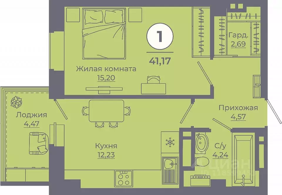 1-к кв. Ростовская область, Ростов-на-Дону ул. Еременко, 113 (41.0 м) - Фото 0