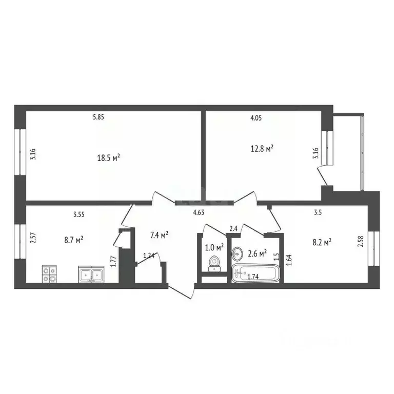 3-к кв. Архангельская область, Коряжма Архангельская ул., 7 (60.0 м) - Фото 1