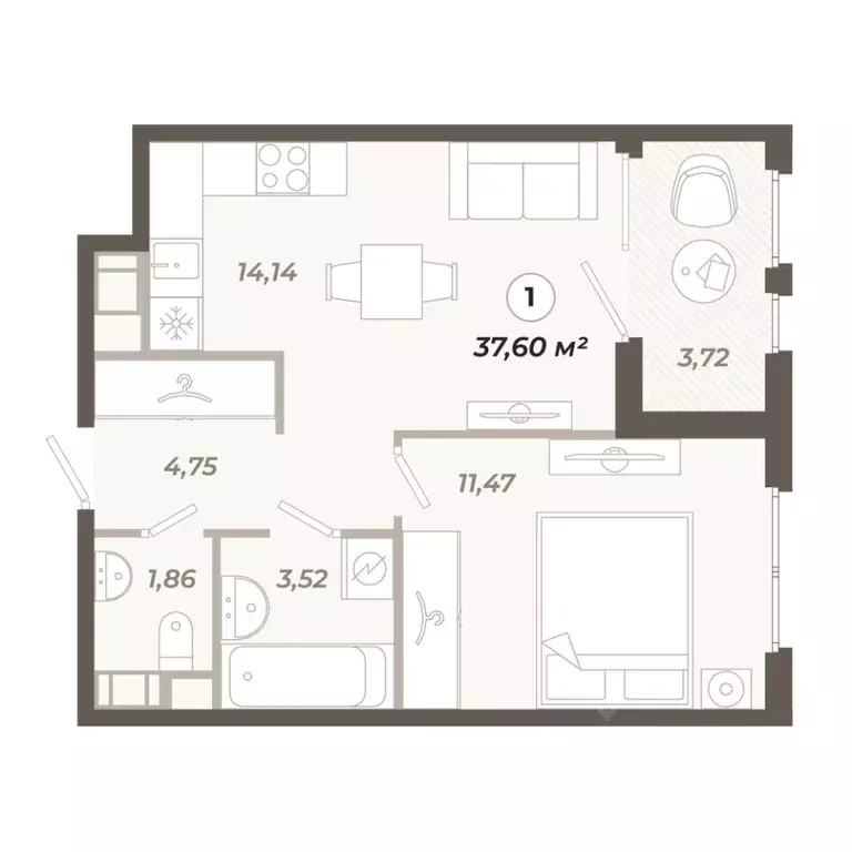1-к кв. Санкт-Петербург ул. Коли Томчака, 21Д (37.6 м) - Фото 1