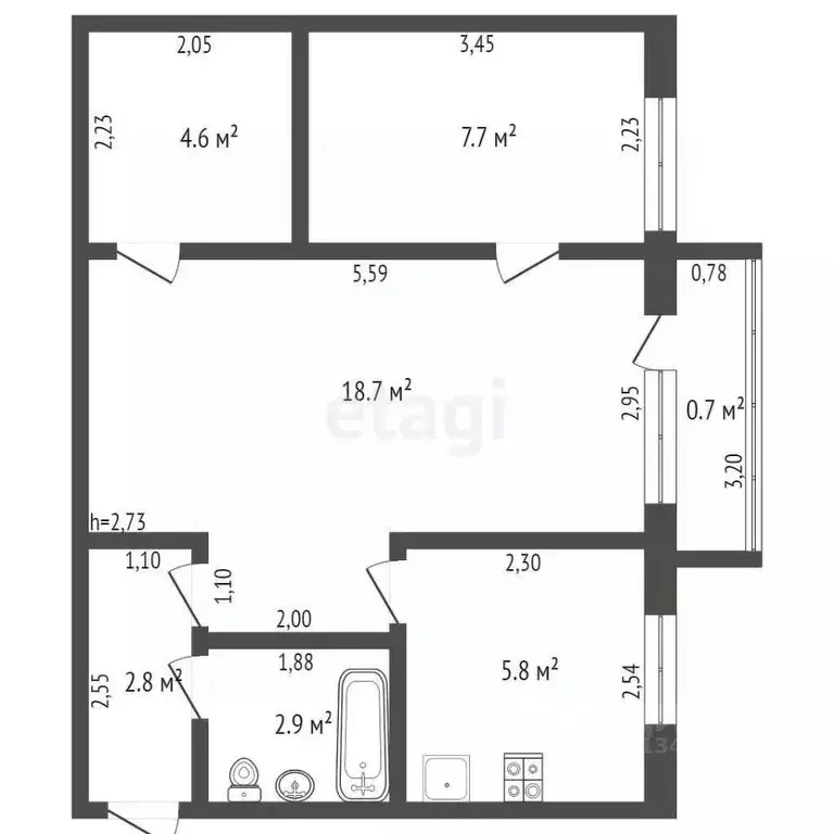 3-к кв. Брянская область, Дятьково ул. Циолковского, 3 (42.5 м) - Фото 1