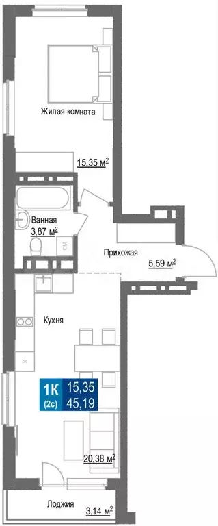 1-к. квартира, 45,2 м, 23/25 эт. - Фото 1