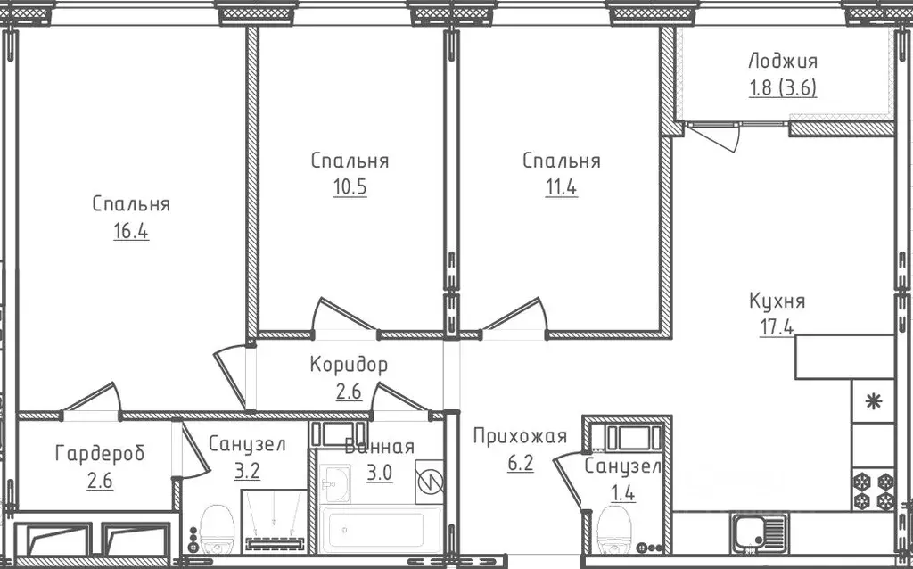3-к кв. Новгородская область, Великий Новгород ул. Королева, 13 (76.5 ... - Фото 1