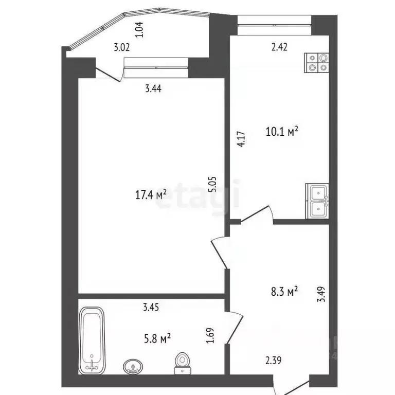 1-к кв. Тюменская область, Тюмень ул. Чернышевского, 2Ак3 (42.0 м) - Фото 2