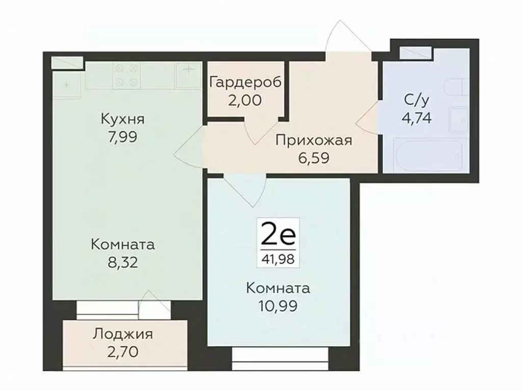 2-к кв. Воронежская область, Воронеж ул. Матросова, 64А (41.98 м) - Фото 0
