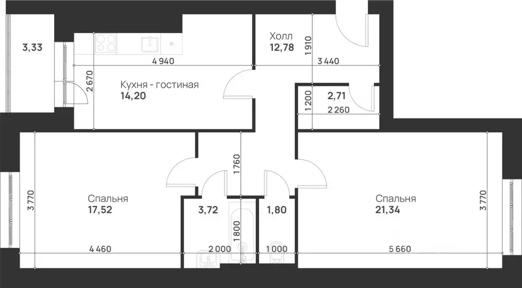 2-к кв. Тульская область, Тула ул. Героев России, 8 (77.4 м) - Фото 1