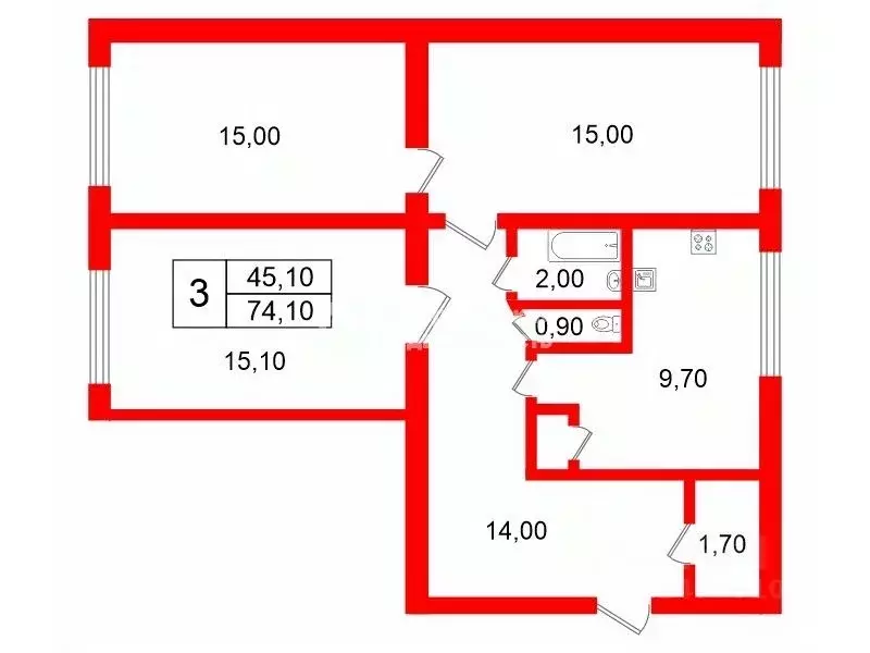 3-к кв. Санкт-Петербург, Санкт-Петербург, Колпино бул. Трудящихся, 5 ... - Фото 2