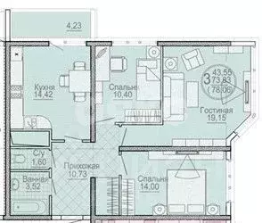 3-к кв. Краснодарский край, Анапа Крепостная ул., 51к2 (78.05 м) - Фото 1