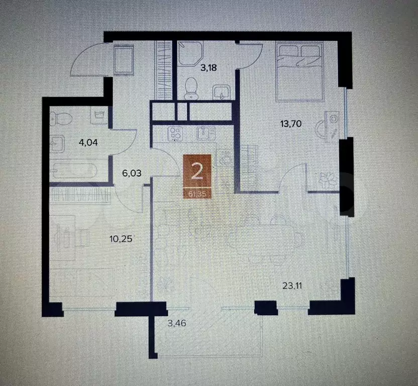2-к. квартира, 63 м, 4/9 эт. - Фото 0