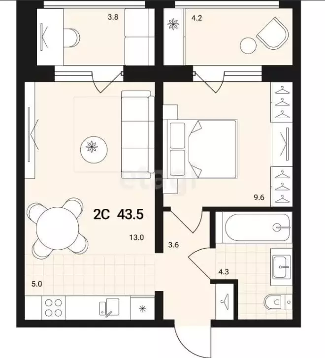 Продаётся 2-к квартира, 43.52 м - Фото 0