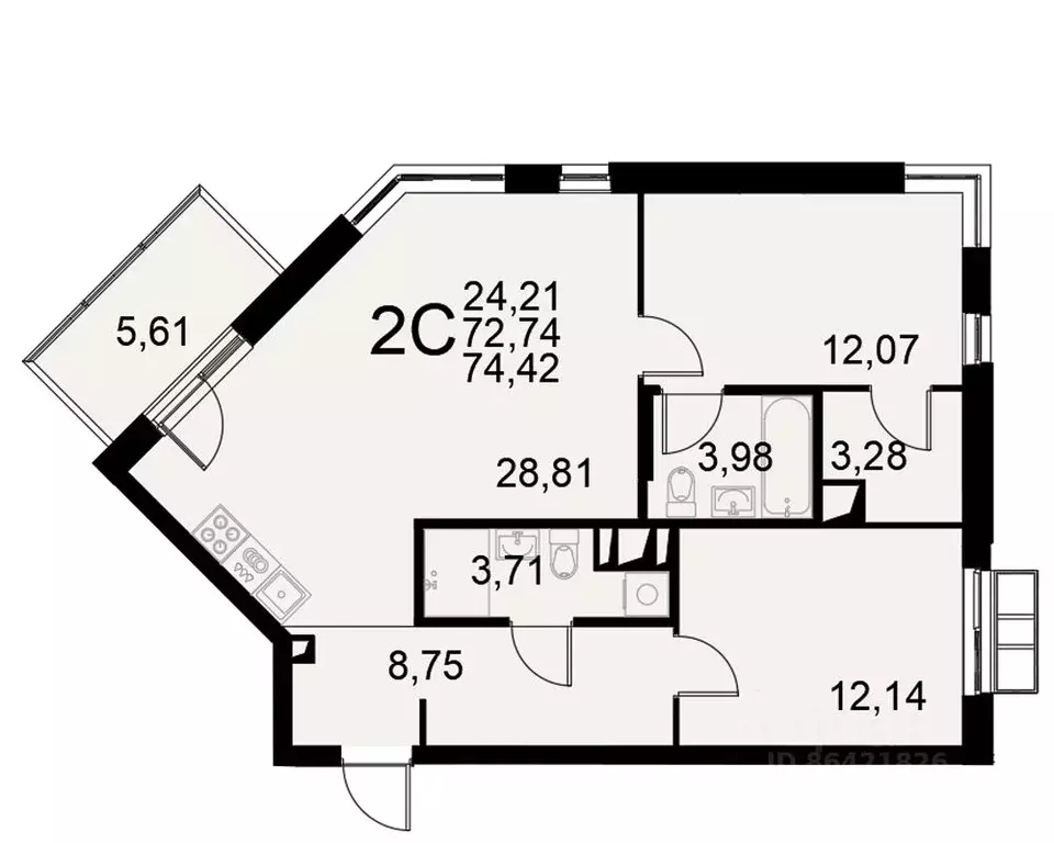 2-к кв. Тульская область, Тула Хлебная пл. (74.42 м) - Фото 0