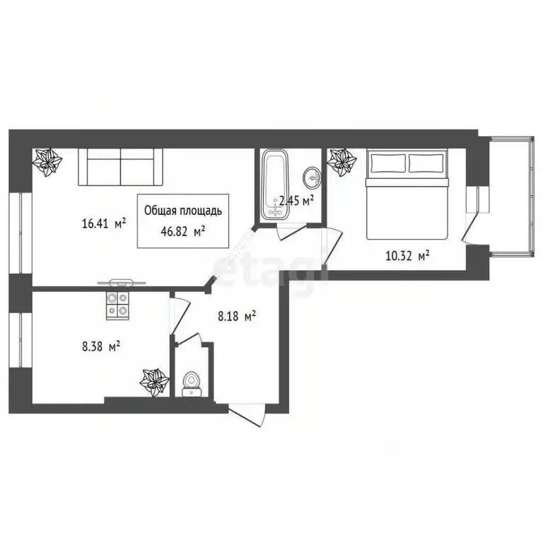 2-к кв. Новосибирская область, Новосибирск ул. Петухова, 12/6 (46.0 м) - Фото 2