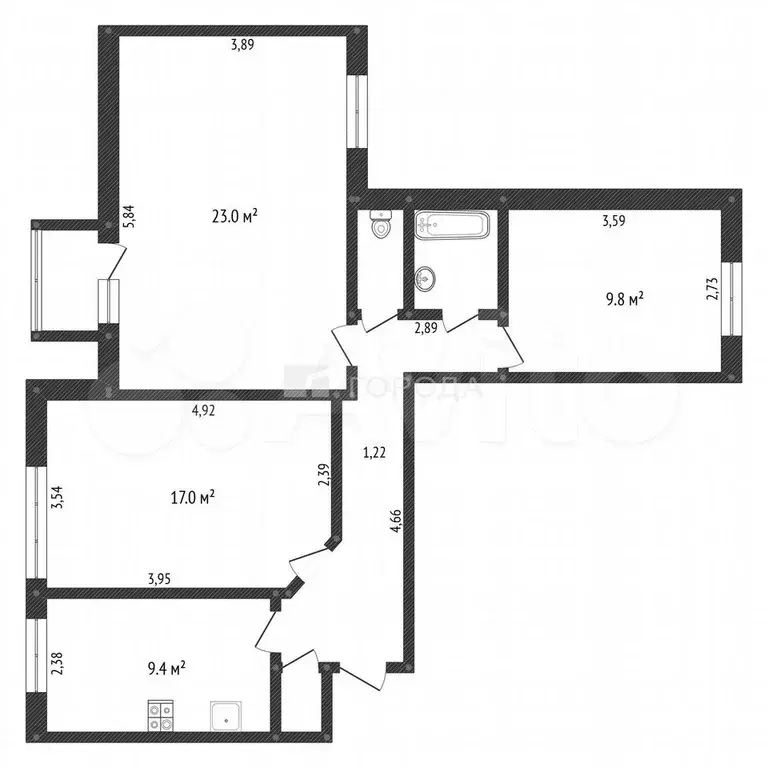 3-к. квартира, 75,6 м, 2/9 эт. - Фото 0