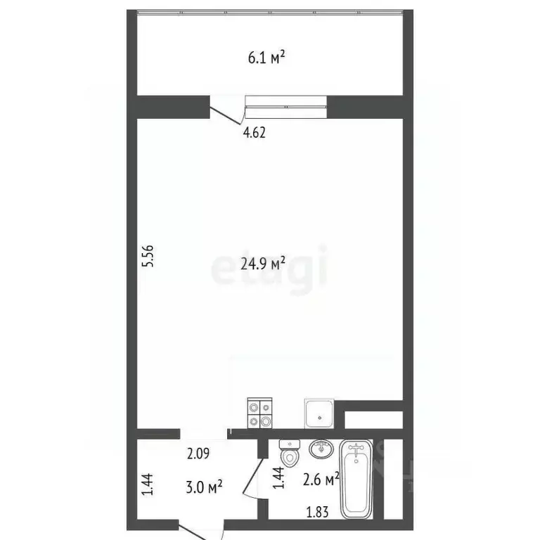 Студия Тюменская область, Тюмень Мелиораторов мкр, ул. Сидора ... - Фото 1