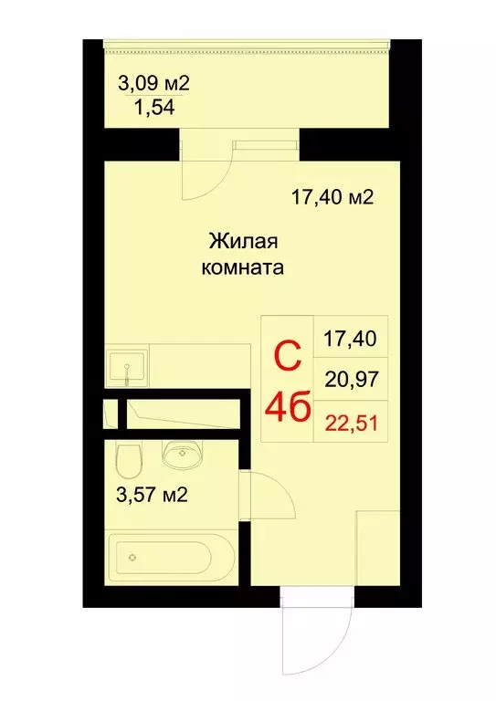 Квартира-студия: Казань, улица Рауиса Гареева, 78Б (22.51 м) - Фото 0