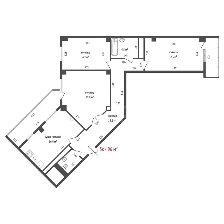 3-к кв. Свердловская область, Екатеринбург ул. 8 Марта, 194 (96.0 м) - Фото 2