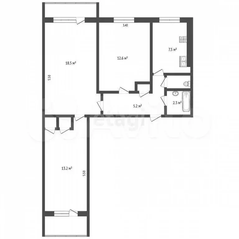 3-к. квартира, 61,5 м, 7/9 эт. - Фото 0