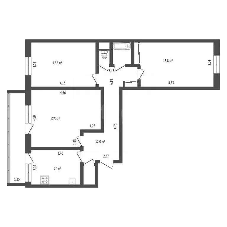 3-к кв. Амурская область, Благовещенск ул. Горького, 235 (68.3 м) - Фото 1