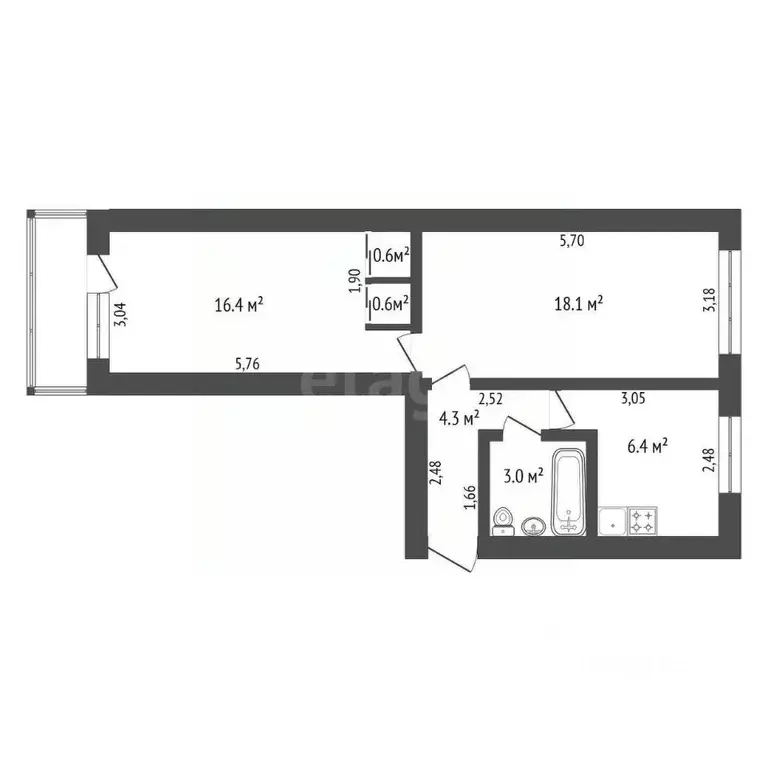 2-к кв. Амурская область, Благовещенск ул. Шимановского, 38 (49.4 м) - Фото 2