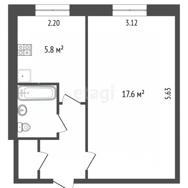 1-к кв. Калужская область, Калуга ул. Радищева, 8 (28.4 м) - Фото 2