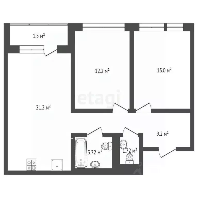 2-к кв. Тюменская область, Тюмень Полевая ул., 117к4 (62.5 м) - Фото 1