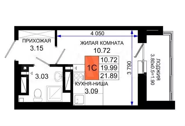 Квартира-студия, 21,9м, 6/25эт. - Фото 0