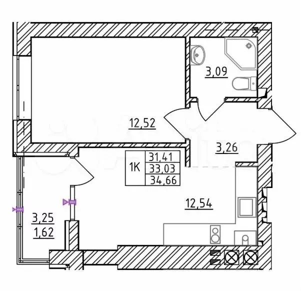 1-к. квартира, 33 м, 2/7 эт. - Фото 1
