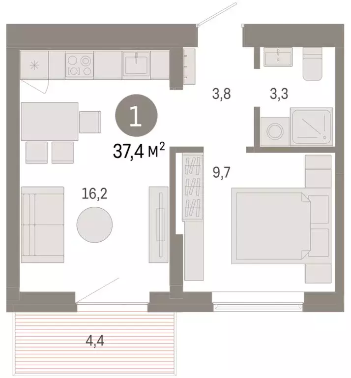 1-комнатная квартира: Омск, Кировский округ (37.36 м) - Фото 1