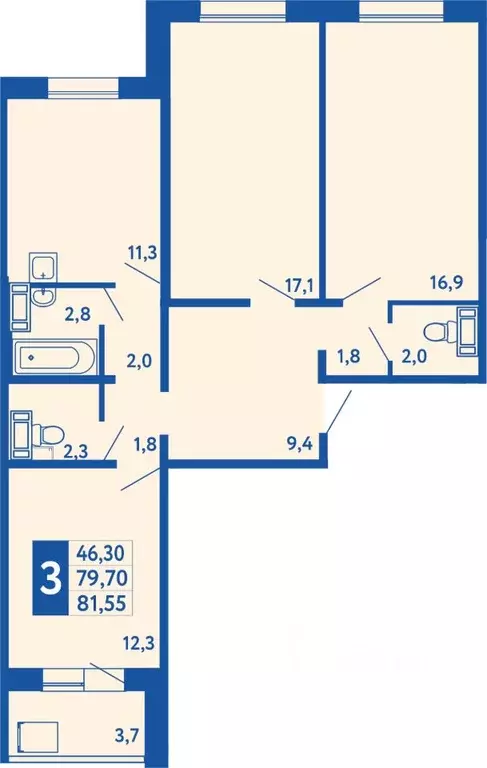 3-к кв. Башкортостан, Уфа Дема жилрайон, Новая Дема жилой комплекс ... - Фото 1