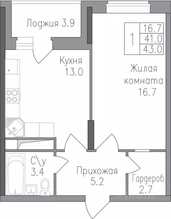 1-к кв. Липецкая область, Липецк Поколение жилой комплекс (43.0 м) - Фото 0