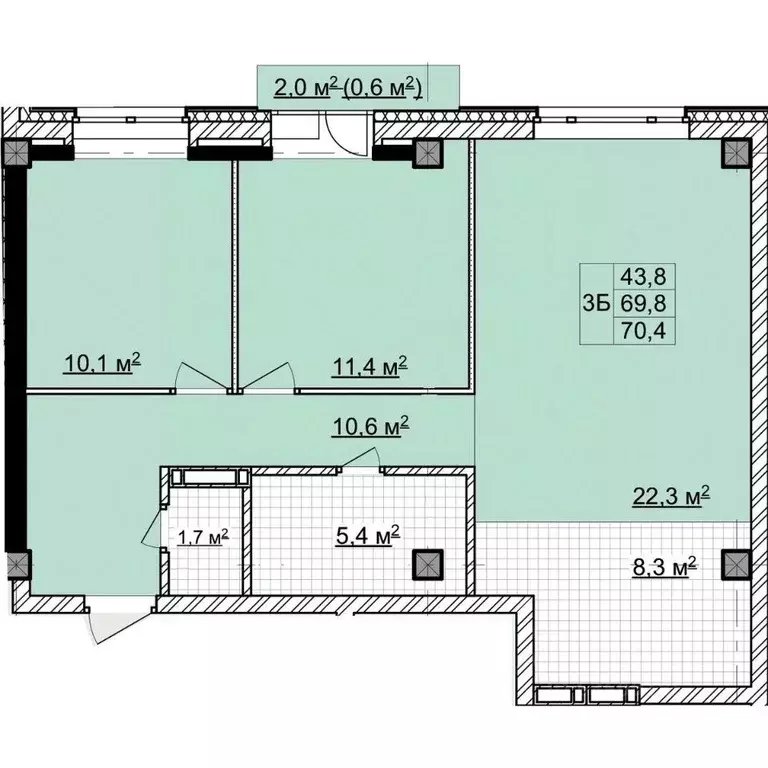 3-к кв. Томская область, Томск ул. Владимира Высоцкого, 8Д (69.7 м) - Фото 1