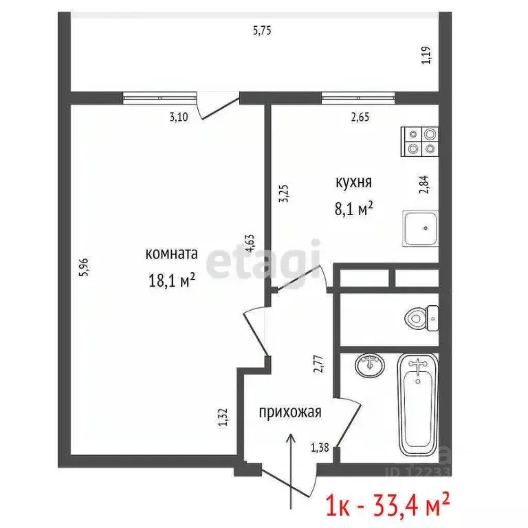 1-к кв. Свердловская область, Екатеринбург ул. Таганская, 17 (33.4 м) - Фото 1