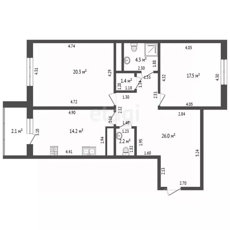 2-к кв. Мордовия, Саранск Московская ул., 44 (85.9 м) - Фото 2