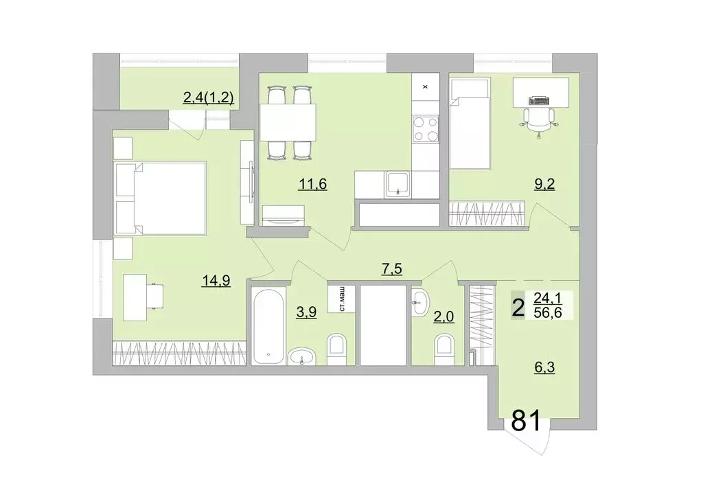 2-комнатная квартира: Екатеринбург, Черкасская улица, 5к3 (56.6 м) - Фото 0