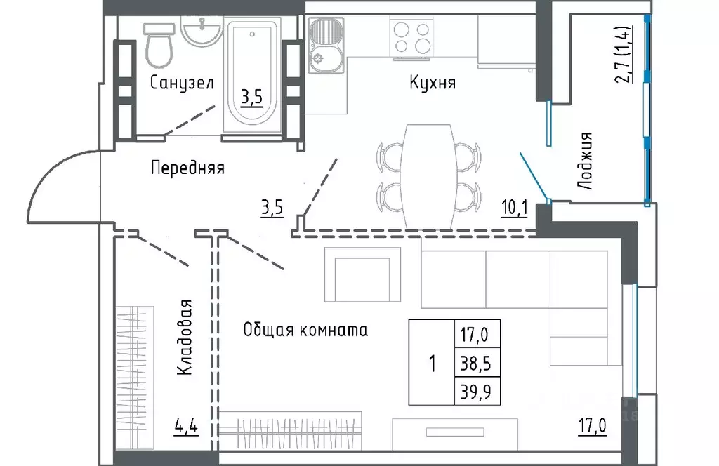 1-к кв. Приморский край, Уссурийск ул. Александра Францева, 42 (41.3 ... - Фото 0