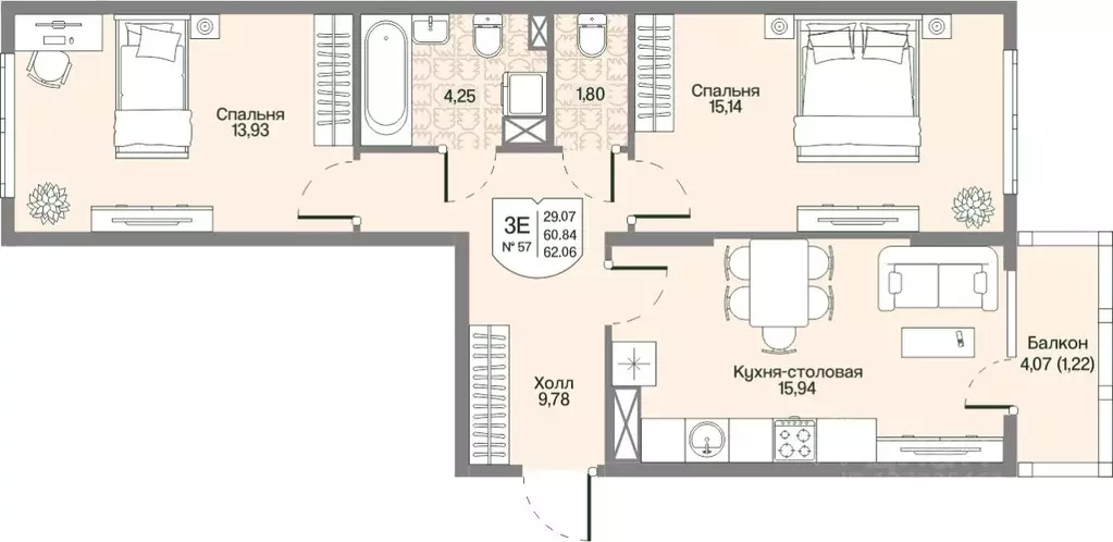 2-к кв. Ленинградская область, Всеволожский район, Бугровское ... - Фото 1