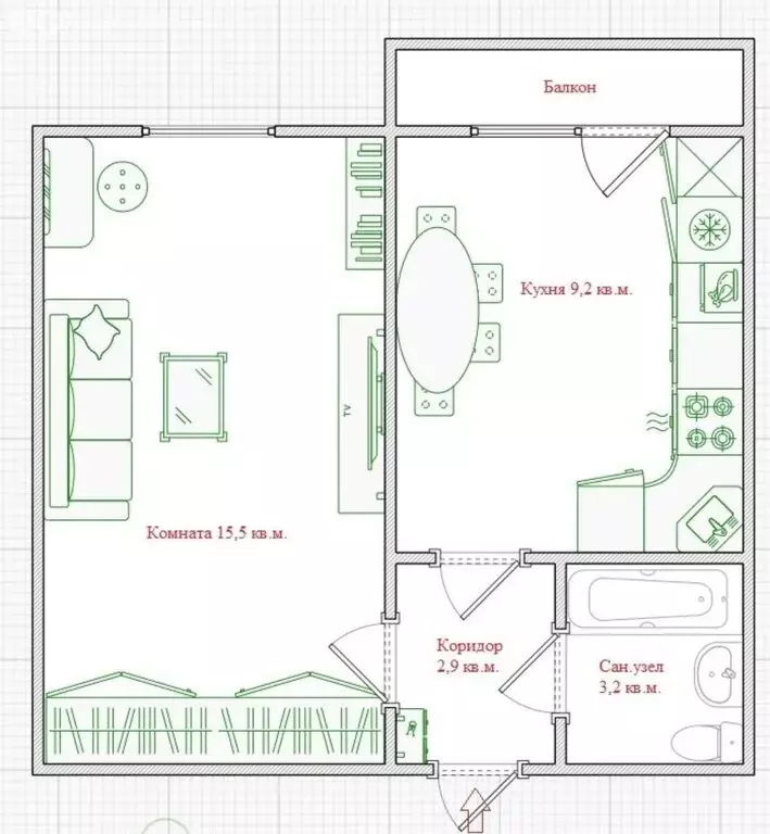 1-комнатная квартира: Волжский, проспект имени Ленина, 345 (30.7 м) - Фото 1