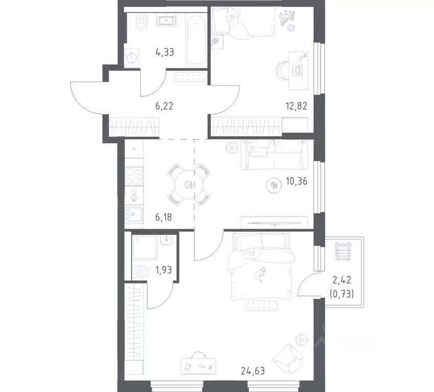2-к кв. Башкортостан, Уфа ул. Минигали Губайдуллина, 8к9 (67.2 м) - Фото 0