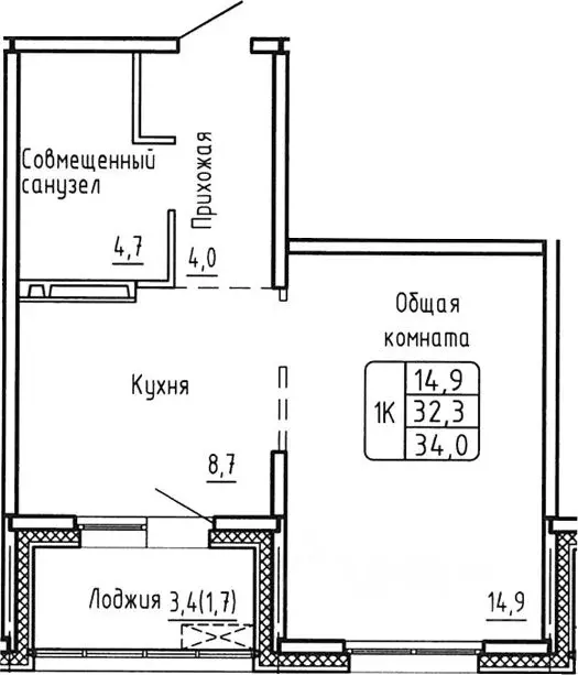 1-к кв. Новосибирская область, Новосибирск  (32.3 м) - Фото 0