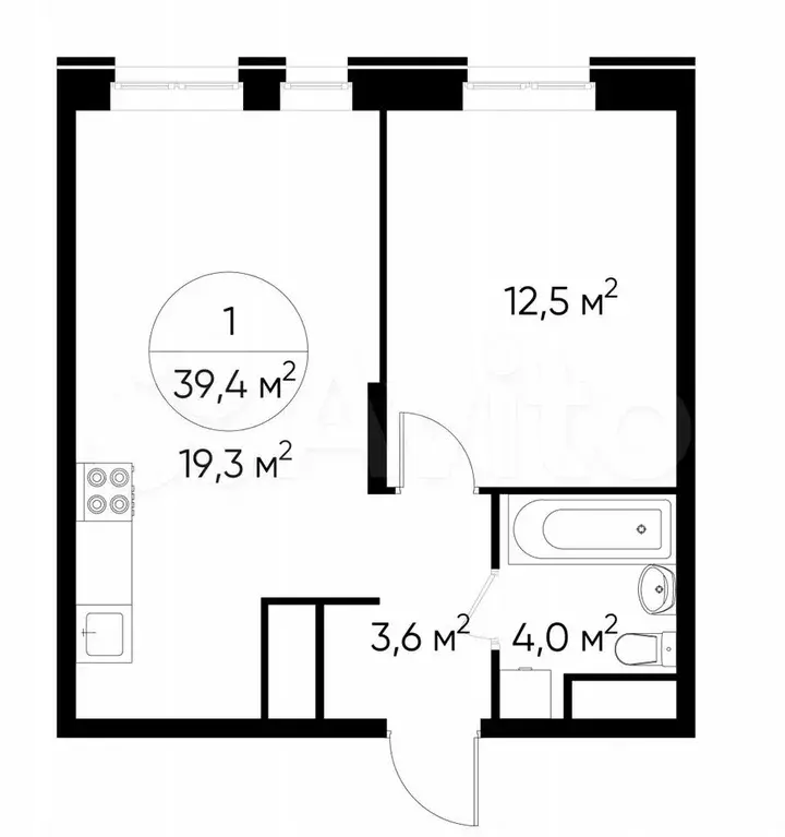 1-к. квартира, 39,4 м, 3/19 эт. - Фото 0