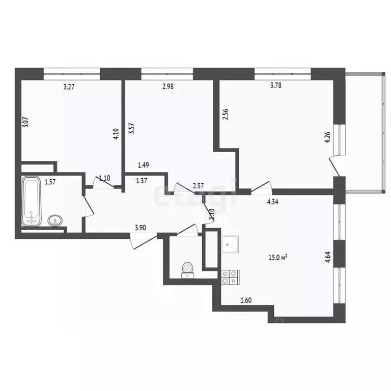 3-к кв. Тюменская область, Тюмень ул. Фармана Салманова, 26 (69.7 м) - Фото 1