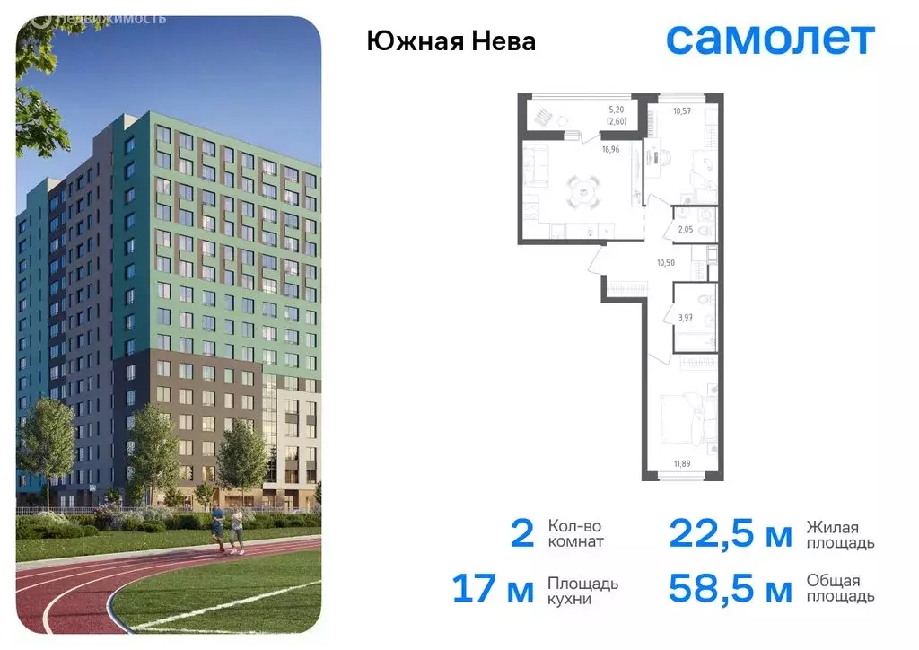 2-комнатная квартира: деревня Новосаратовка, жилой комплекс Южная Нева ... - Фото 0