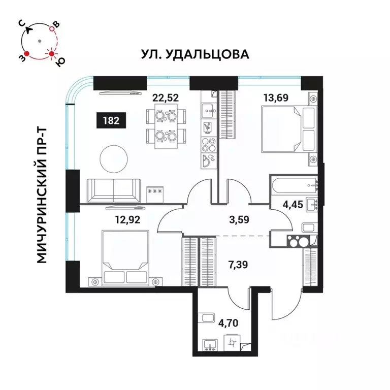 3-к кв. Москва Инноватор жилой комплекс, кА (69.26 м) - Фото 0