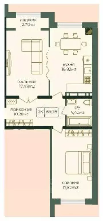 2-к кв. Дагестан, Каспийск просп. Акулиничева (69.28 м) - Фото 0