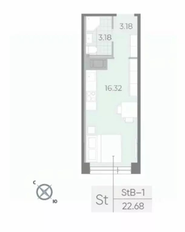 Студия Санкт-Петербург наб. Миклухо-Маклая, 1к1 (22.7 м) - Фото 1