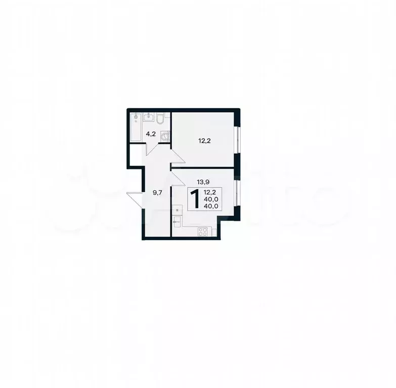 1-к. квартира, 40 м, 1/4 эт. - Фото 1