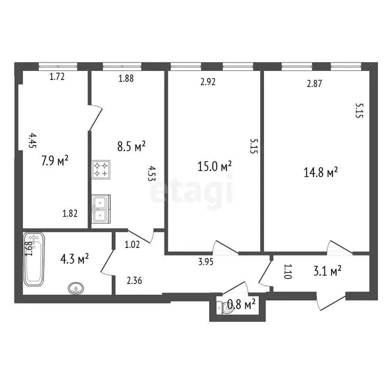 3-комнатная квартира: Санкт-Петербург, Лиговский проспект, 149Н (59.6 ... - Фото 1